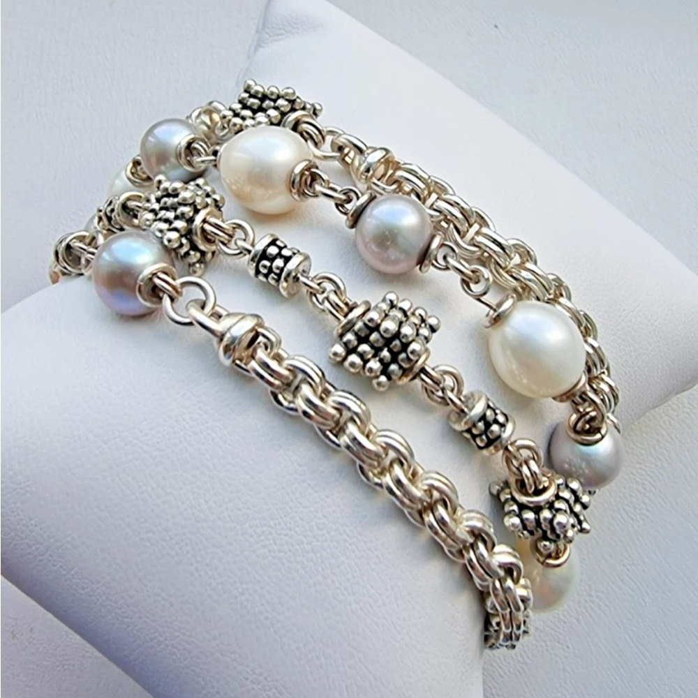 Michael Dawkins Sterling Silver 4 strand Freshwater Pearl Bracelet